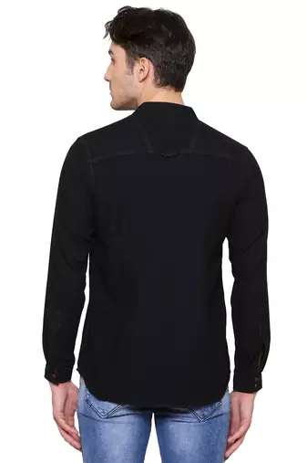 men's tailored fit black short denim kurta