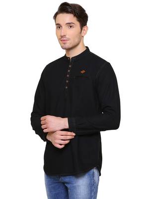 men's tailored fit black short denim kurta 4