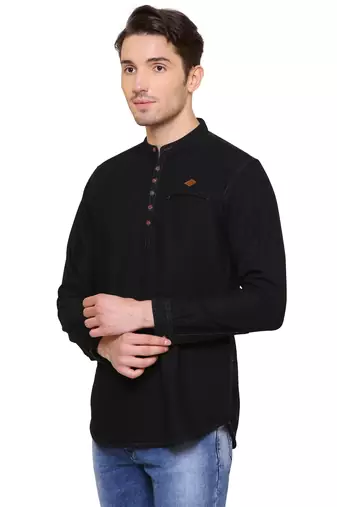men's tailored fit black short denim kurta