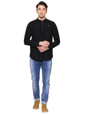 men's tailored fit black short denim kurta 1