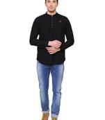 men's tailored fit black short denim kurta