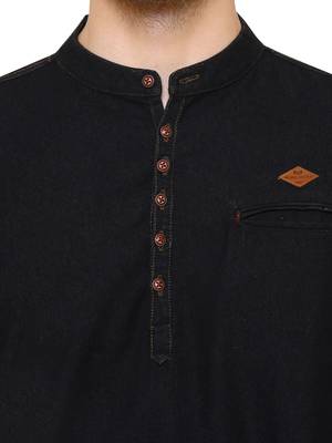 men's tailored fit black short denim kurta 5