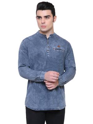 men's tailored fit cloud grey short denim kurta 1