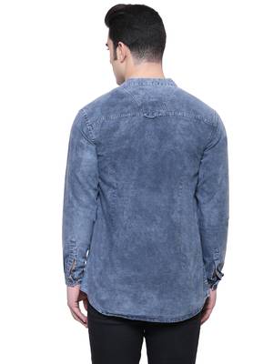 men's tailored fit cloud grey short denim kurta 2