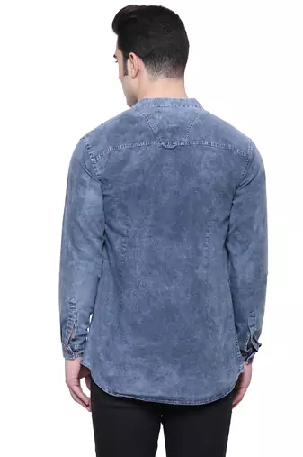 men's tailored fit cloud grey short denim kurta
