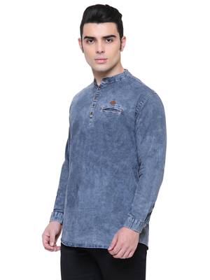 men's tailored fit cloud grey short denim kurta 3