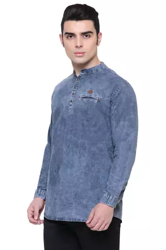 men's tailored fit cloud grey short denim kurta
