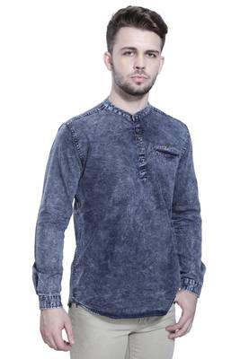 men's tailored fit cloud grey short denim kurta 1