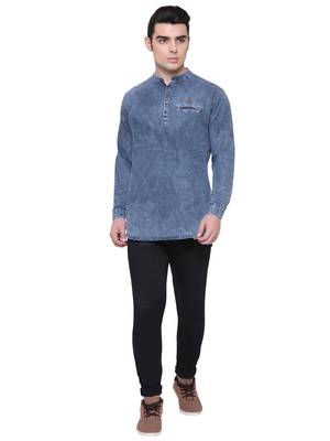 men's tailored fit cloud grey short denim kurta 4