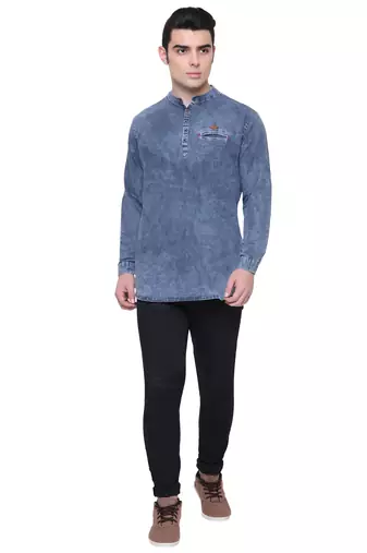 men's tailored fit cloud grey short denim kurta