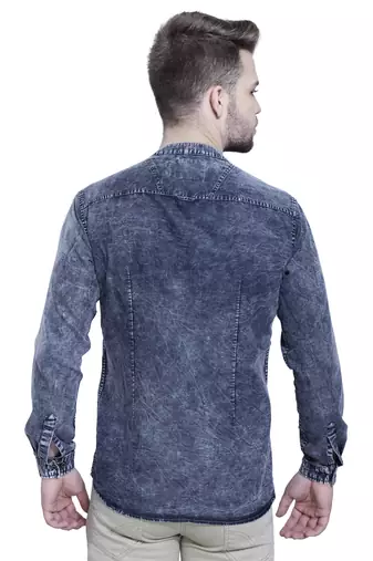 men's tailored fit cloud grey short denim kurta