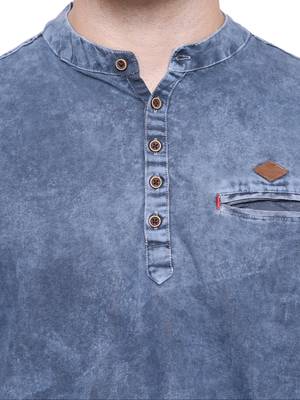 men's tailored fit cloud grey short denim kurta 5