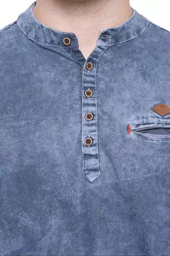 men's tailored fit cloud grey short denim kurta
