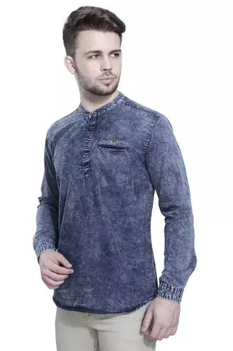 men's tailored fit cloud grey short denim kurta