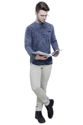 men's tailored fit cloud grey short denim kurta 4