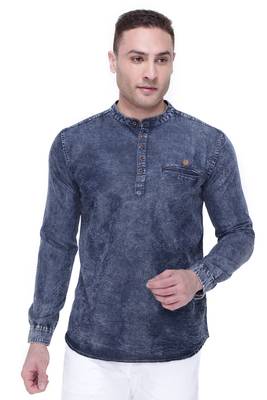 men's tailored fit cloud grey short denim kurta 1