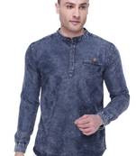 men's tailored fit cloud grey short denim kurta