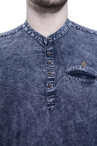 men's tailored fit cloud grey short denim kurta