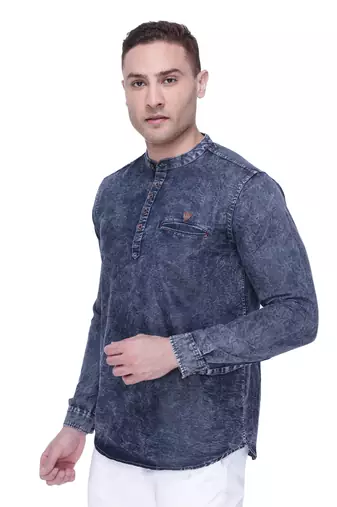 men's tailored fit cloud grey short denim kurta