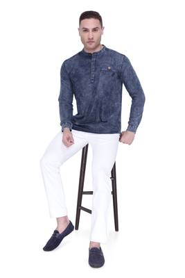 men's tailored fit cloud grey short denim kurta 4