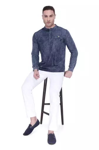 men's tailored fit cloud grey short denim kurta