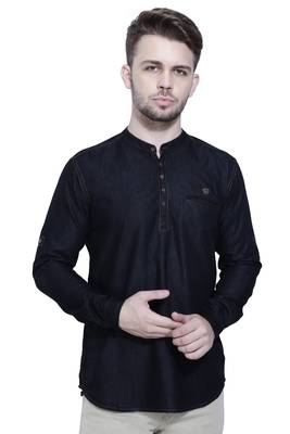 men's tailored fit black short denim kurta 1