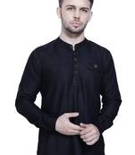 men's tailored fit black short denim kurta