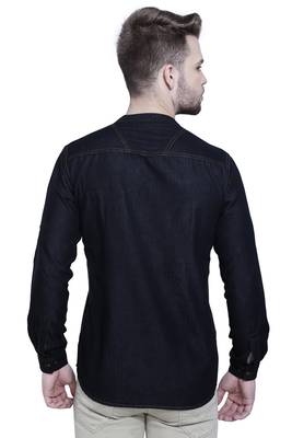 men's tailored fit black short denim kurta 2