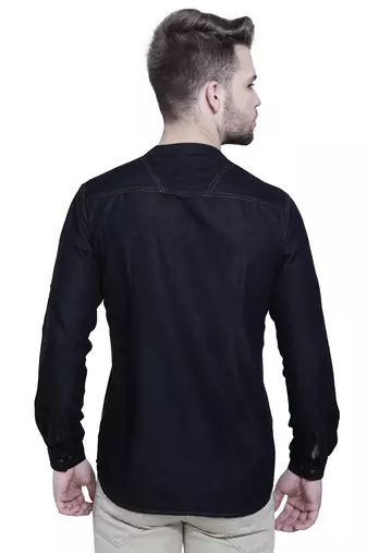 men's tailored fit black short denim kurta