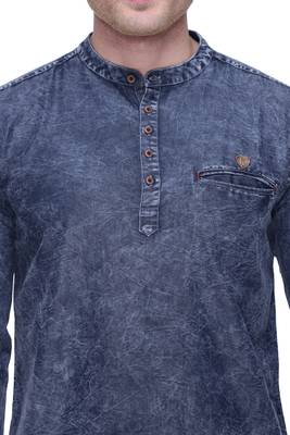 men's tailored fit cloud grey short denim kurta 5