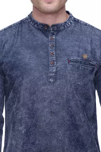 men's tailored fit cloud grey short denim kurta