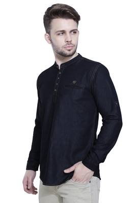 men's tailored fit black short denim kurta 3