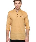 men's tailored fit beige cotton short kurta