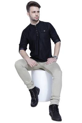 men's tailored fit black short denim kurta 4