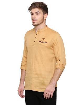 men's tailored fit beige cotton short kurta 3