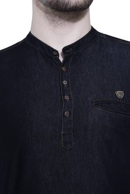 men's tailored fit black short denim kurta 5