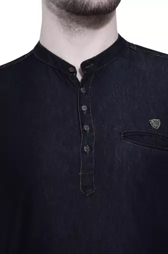 men's tailored fit black short denim kurta