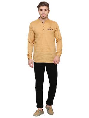men's tailored fit beige cotton short kurta 4