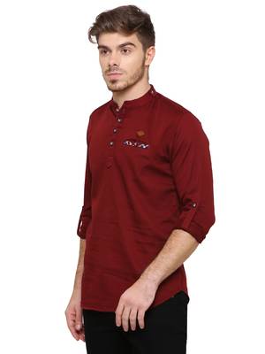men's tailored fit beige cotton short kurta 3