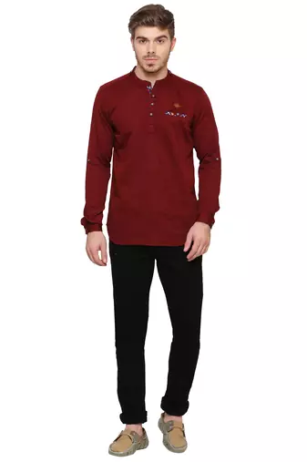 men's tailored fit beige cotton short kurta