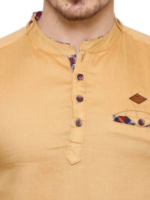 men's tailored fit beige cotton short kurta 5