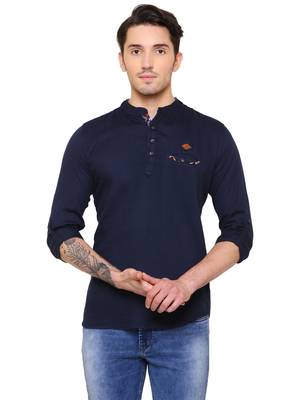 men's tailored fit indigo blue cotton short kurta 1