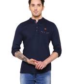 men's tailored fit indigo blue cotton short kurta