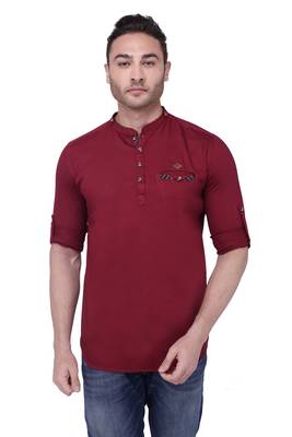 men's tailored fit beige cotton short kurta 1