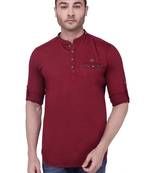 men's tailored fit beige cotton short kurta