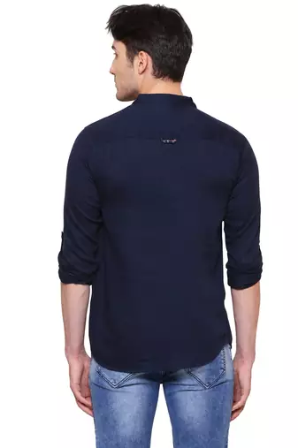 men's tailored fit indigo blue cotton short kurta