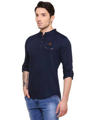 men's tailored fit indigo blue cotton short kurta 3