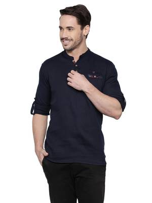 men's tailored fit indigo blue cotton short kurta 1