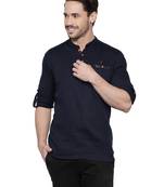 men's tailored fit indigo blue cotton short kurta