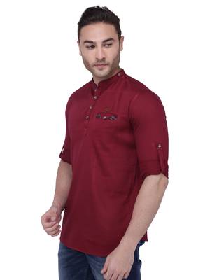 men's tailored fit beige cotton short kurta 3